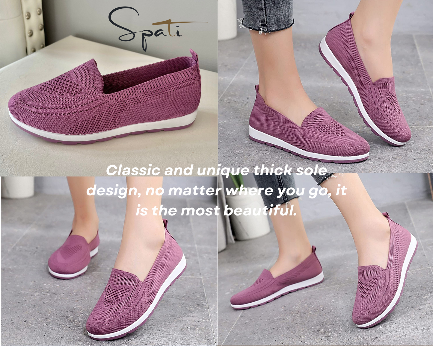 SPATI Women's Knitting Mesh Flat Walking Shoes